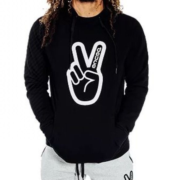 New Deuce Peace Sign Soft Thick Long Sleeve Pullover Black Hoodie Pullover XL - Picture 2 of 7